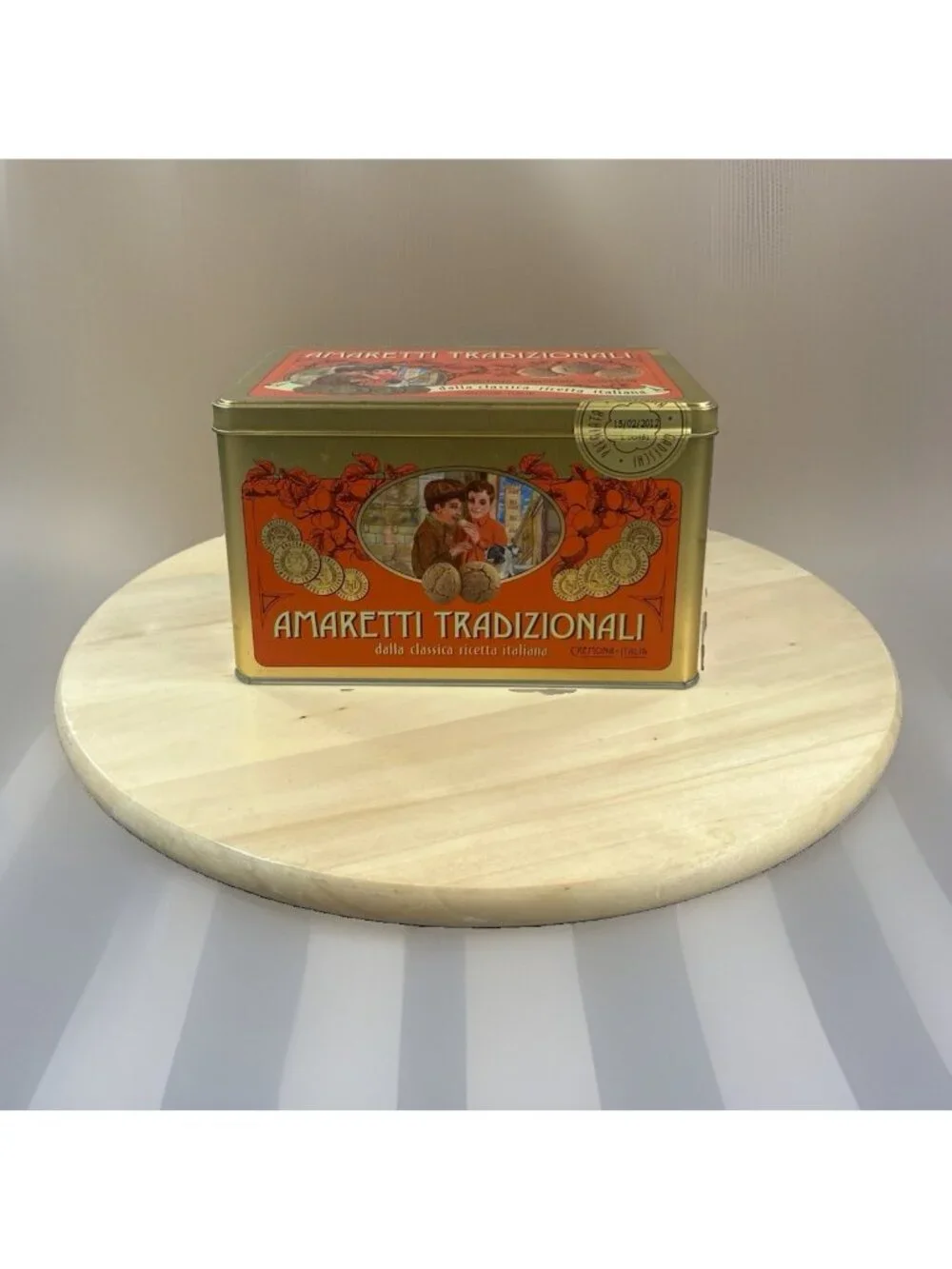 2012 Amaretti Tradizionali Italiann Cookie Tin Hinged lid Rectangle canister 7x5